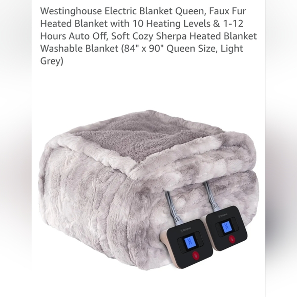 Brand New in Box Faux Fur Reversible Sherpa Heated Blanket Grey